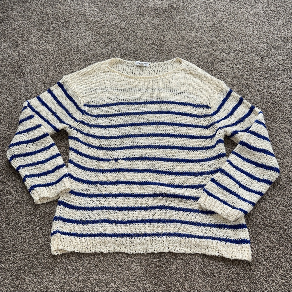 J.Crew Striped Blue and Cream Women's Large Sweater Has Imperfection